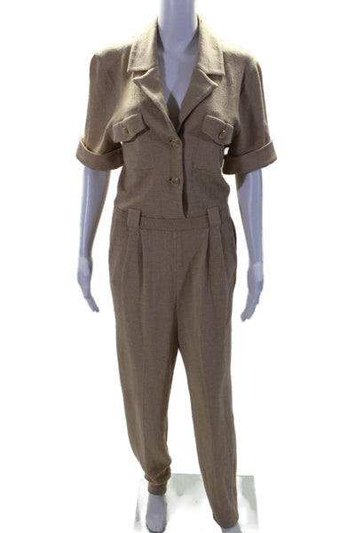 St. John Womens Caramel Collar Short Sleeve Straight Leg Jumpsuit Size 8