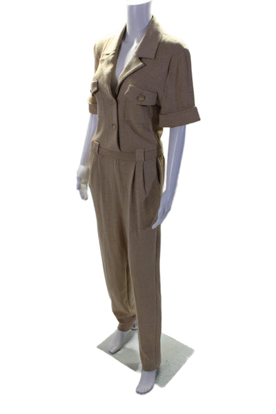 St. John Womens Caramel Collar Short Sleeve Straight Leg Jumpsuit Size 8