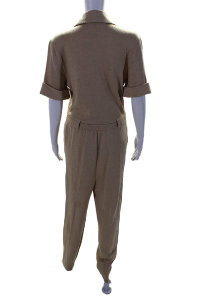 St. John Womens Caramel Collar Short Sleeve Straight Leg Jumpsuit Size 8