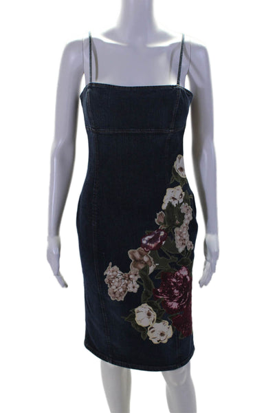 RED Valentino Womens Blue Floral Applique Sleeveless Denim Bodycon Dress Size 42