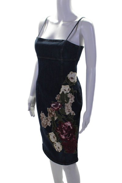 RED Valentino Womens Blue Floral Applique Sleeveless Denim Bodycon Dress Size 42