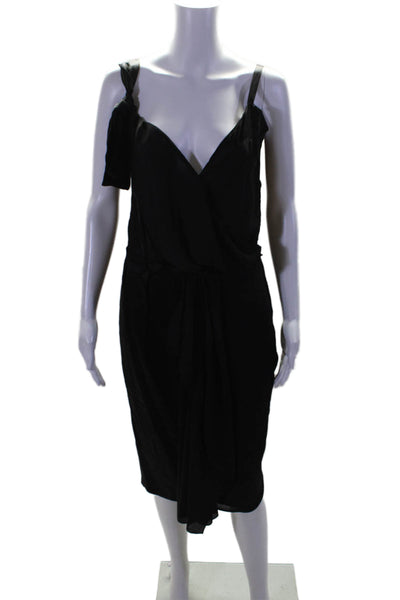 Nina Ricci Womens Black V-Neck Sleeveless Drape Detail Shift Dress Size 40