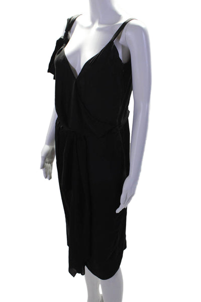 Nina Ricci Womens Black V-Neck Sleeveless Drape Detail Shift Dress Size 40