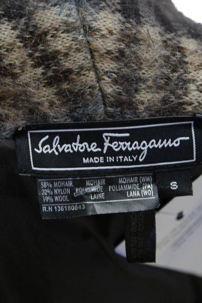 Salvatore Ferragamo Womens Mohair Plaid Button Down Coat Brown Blue Size Small