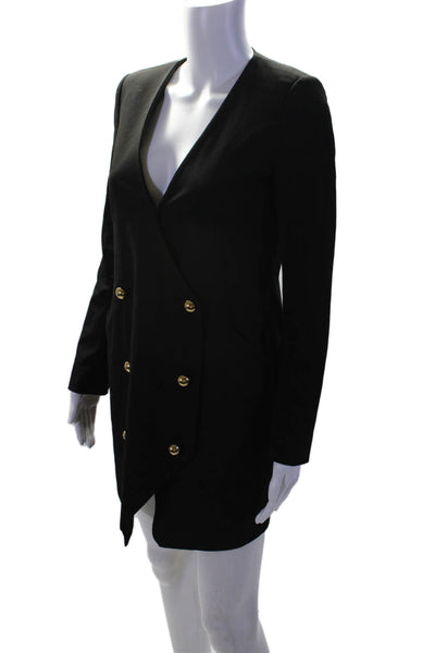 Michelle Mason Womens 2 Pocket Double Breasted V-Neck Blazer Dress Black Size 0