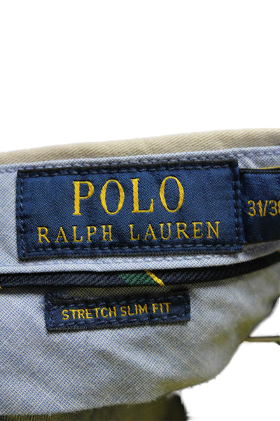 Polo Ralph Lauren Mens Cotton Buttoned Flat Front Straight Pants Tan Size EUR31