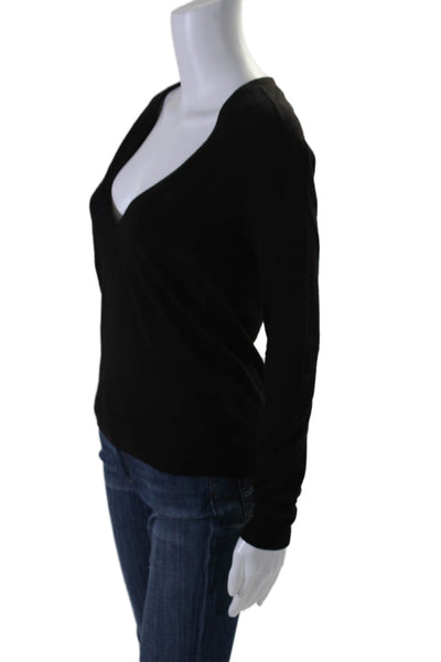 Theory Womens Merino Wool V-Neck Long Sleeve Pullover Sweater Black Size P