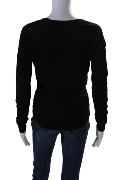 Theory Womens Merino Wool V-Neck Long Sleeve Pullover Sweater Black Size P