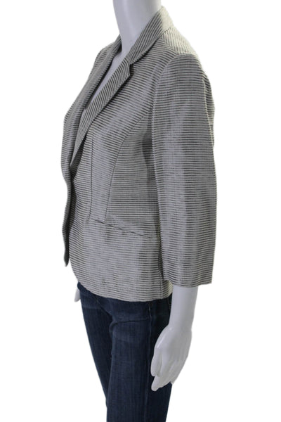 Elaine Kim Womens Striped Ribbed Texture Long Sleeve Button Blazer Silver Size 4