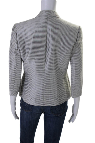 Elaine Kim Womens Striped Ribbed Texture Long Sleeve Button Blazer Silver Size 4