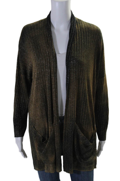 Avant Toi Womens Glitter Print Ombre Open Front Ribbed Cardigan Brown Size S