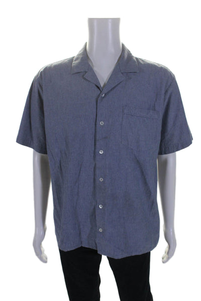 AMI Alexandre Mattiussi Mens Short Sleeves Button Down Shirt Blue Size Extra Lar