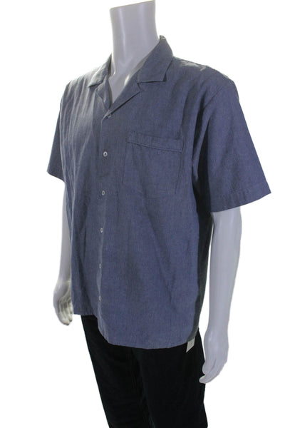 AMI Alexandre Mattiussi Mens Short Sleeves Button Down Shirt Blue Size Extra Lar