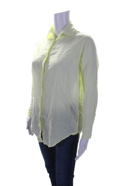 Sundry Womens Cotton Collared Long Sleeve Button Up Blouse Top Yellow Size 0