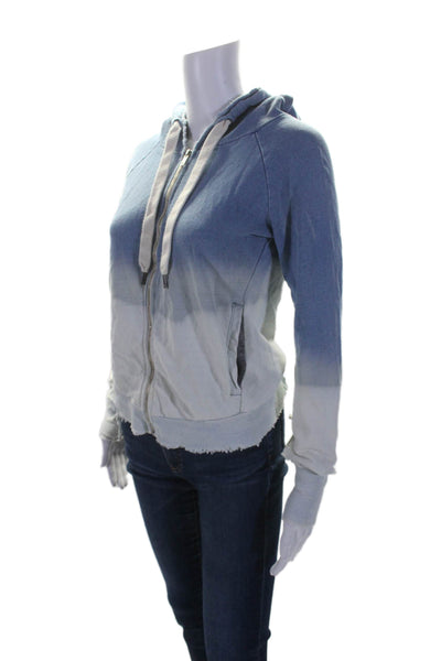 NSF Womens Cotton Ombre Print Two Pocket Long Sleeve Zip Up Hoodie Blue Size P