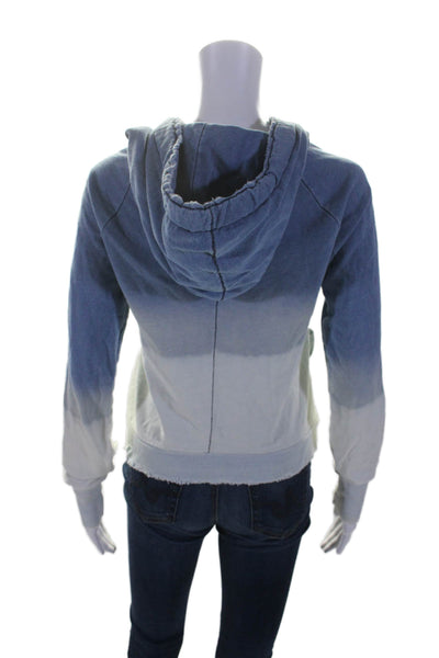 NSF Womens Cotton Ombre Print Two Pocket Long Sleeve Zip Up Hoodie Blue Size P