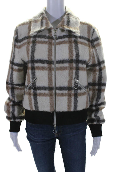 Jonathan Simkhai Womens Plaid Collared Two Pocket Zip Up Jacket Beige Size XS