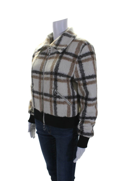 Jonathan Simkhai Womens Plaid Collared Two Pocket Zip Up Jacket Beige Size XS