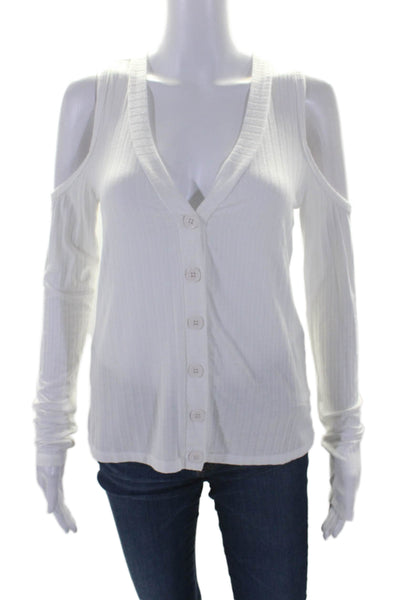 Michael Lauren Womens Cold Shoulder Button Down Blouse White Size Medium