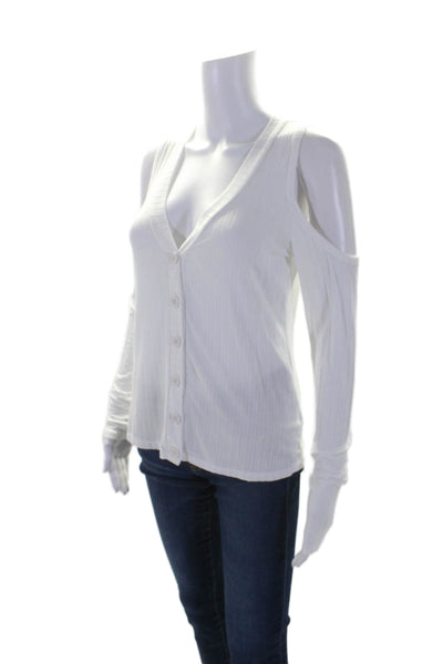 Michael Lauren Womens Cold Shoulder Button Down Blouse White Size Medium