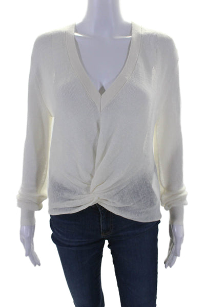 Veronica Beard Womens Linen Twist Front V Neck Sweater White Size Medium