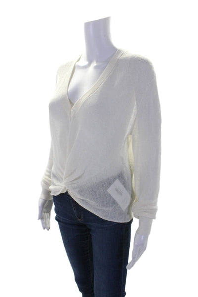 Veronica Beard Womens Linen Twist Front V Neck Sweater White Size Medium