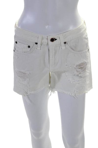 Rag & Bone Jean Womens Denim Cut Off Ripped Shorts White Cotton Size 24