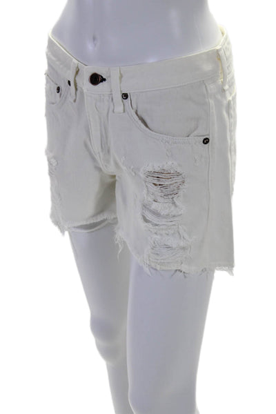 Rag & Bone Jean Womens Denim Cut Off Ripped Shorts White Cotton Size 24