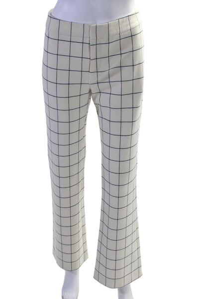 10 Crosby Derek Lam Womens Plaid Flare Leg Pants White Navy Blue Size 2