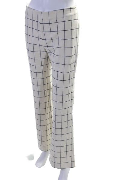 10 Crosby Derek Lam Womens Plaid Flare Leg Pants White Navy Blue Size 2