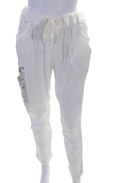 Venti 6 Womens Sequined Pocket Drawstring Waist Pants White Size One Size