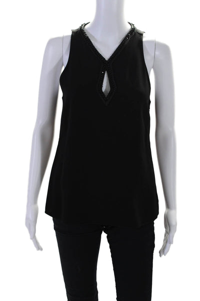 Ramy Brook Womens Beaded Trim V Neck Sleeveless Tank Top Black Size Small