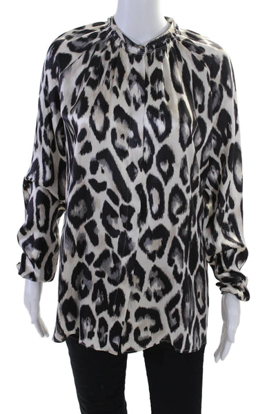 Lanvin Womens Silk Animal Print Button Down Blouse White Black Size EUR 36