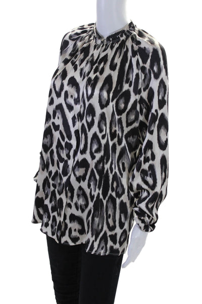 Lanvin Womens Silk Animal Print Button Down Blouse White Black Size EUR 36