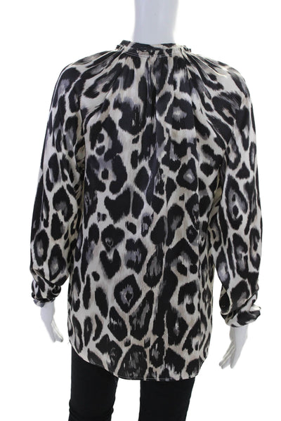 Lanvin Womens Silk Animal Print Button Down Blouse White Black Size EUR 36