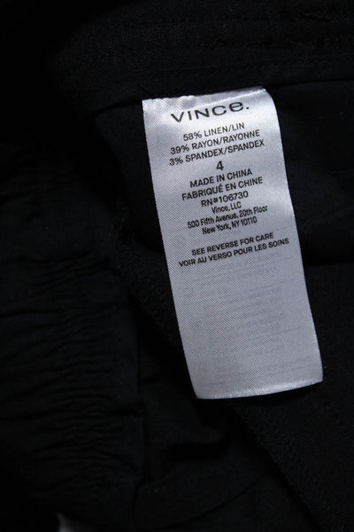 Vince Womens Linen Ruched Hook & Eye Zipped Slip-On Tapered Pants Black Size 4