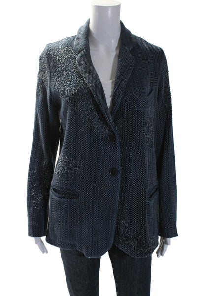 Avant Toi Womens Wool Knitted Textured Buttoned Collared Cardigan Blue Size M