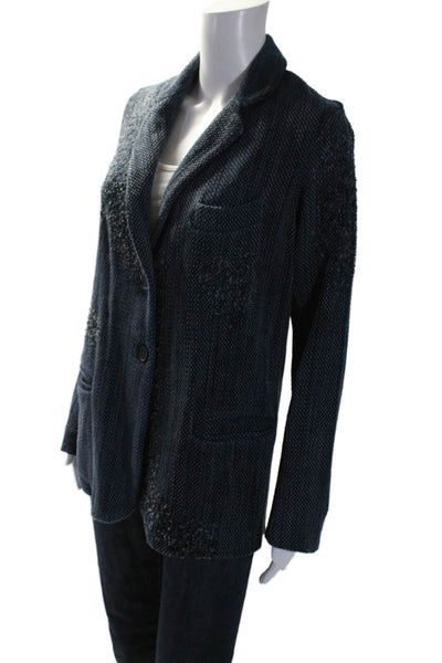 Avant Toi Womens Wool Knitted Textured Buttoned Collared Cardigan Blue Size M