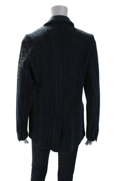 Avant Toi Womens Wool Knitted Textured Buttoned Collared Cardigan Blue Size M