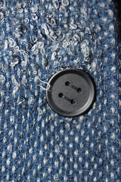 Avant Toi Womens Wool Knitted Textured Buttoned Collared Cardigan Blue Size M