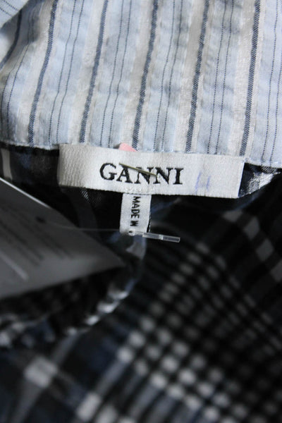 Ganni Womens Cotton Plaid Ruffle Trim Midi Wrap Skirt Blue Size 34