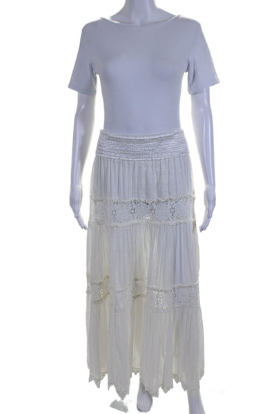 Sunday Tropez Womens Smocked Waistband Syracuse Midi Skirt White One Size