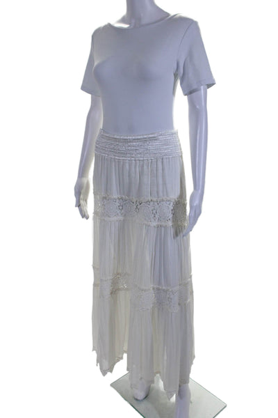 Sunday Tropez Womens Smocked Waistband Syracuse Midi Skirt White One Size