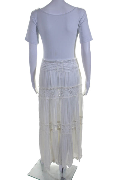 Sunday Tropez Womens Smocked Waistband Syracuse Midi Skirt White One Size