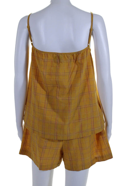 Else Womens Spaghetti Strap Plaid Tank Top Shorts Set Yellow Cotton Size Medium