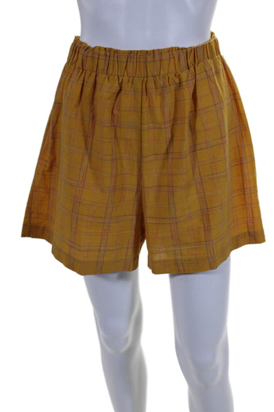 Else Womens Spaghetti Strap Plaid Tank Top Shorts Set Yellow Cotton Size Medium