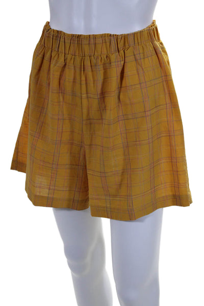 Else Womens Spaghetti Strap Plaid Tank Top Shorts Set Yellow Cotton Size Medium