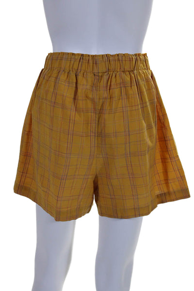 Else Womens Spaghetti Strap Plaid Tank Top Shorts Set Yellow Cotton Size Medium