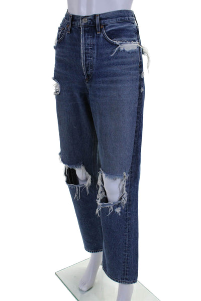 Agolde Womens High Rise Distressed Straight Leg Jeans Blue Size 26