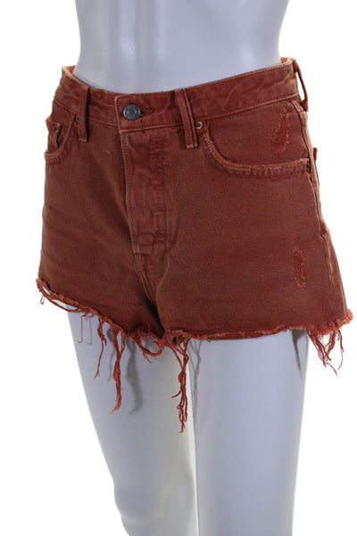 Closed Womens Button Fly Distressed Fringe Denim Shorts Orange Size 26